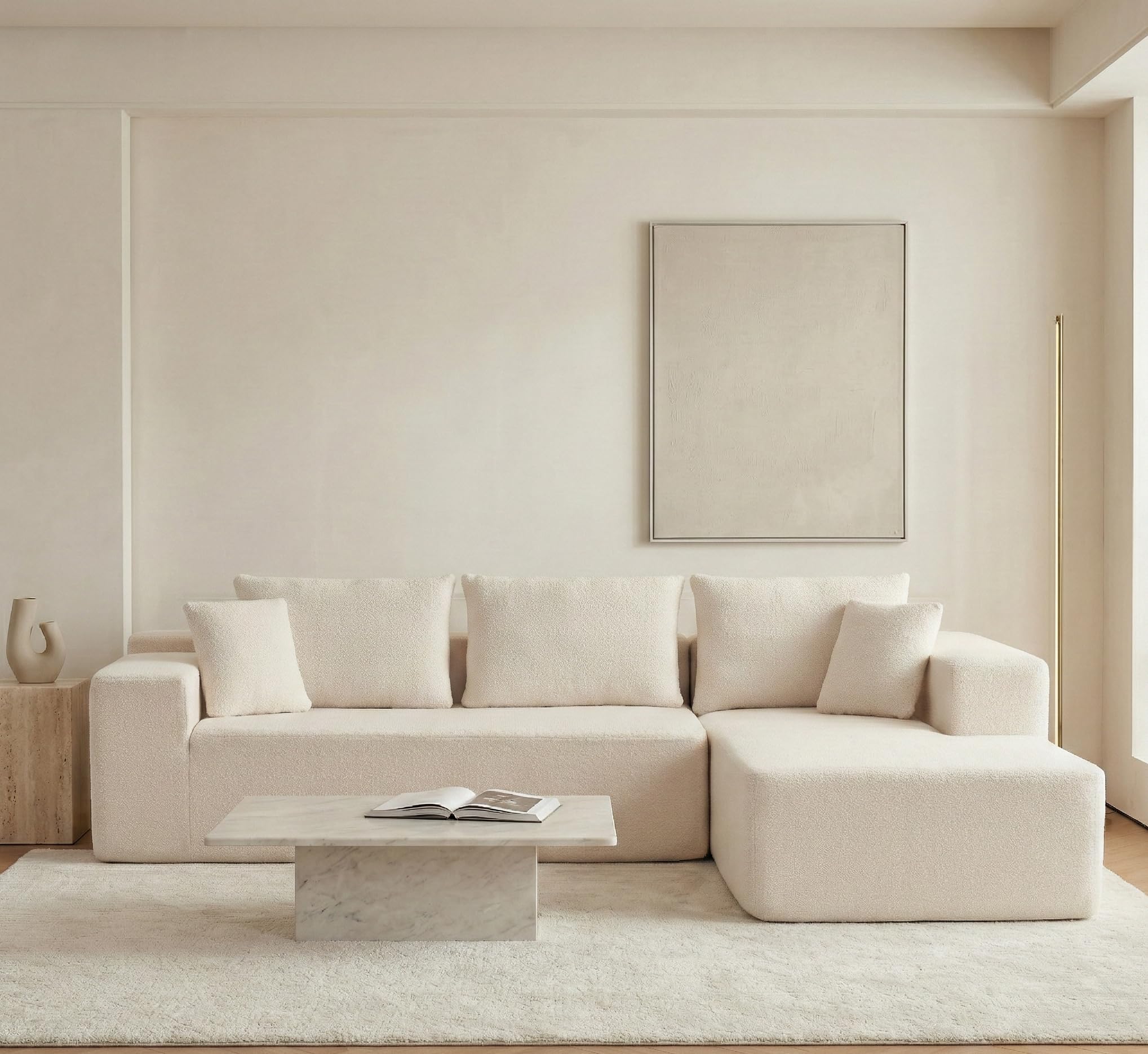 Sofá Esquinero Chaise Longue Forma L Moderno de Espuma Comprimida, con función Cama, envío Caja Sin Montaje (Borrego Beige, Chaise Longue Izquierda)