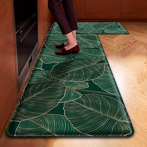 Juego de 2 tapetes de cocina antifatiga para piso, 0.47 pulgadas de grosor, resistentes Juego de alfombras de cocina acolchadas, impermeables,