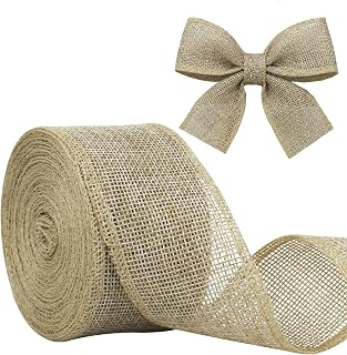 Burlap Ribbon 2 inch X 10 Yard Natural Linen Wired Ribbon | Linen Woven, Wired, DIY Handmade Edging, Wreath Holiday Decoration, Gift Wrapping
