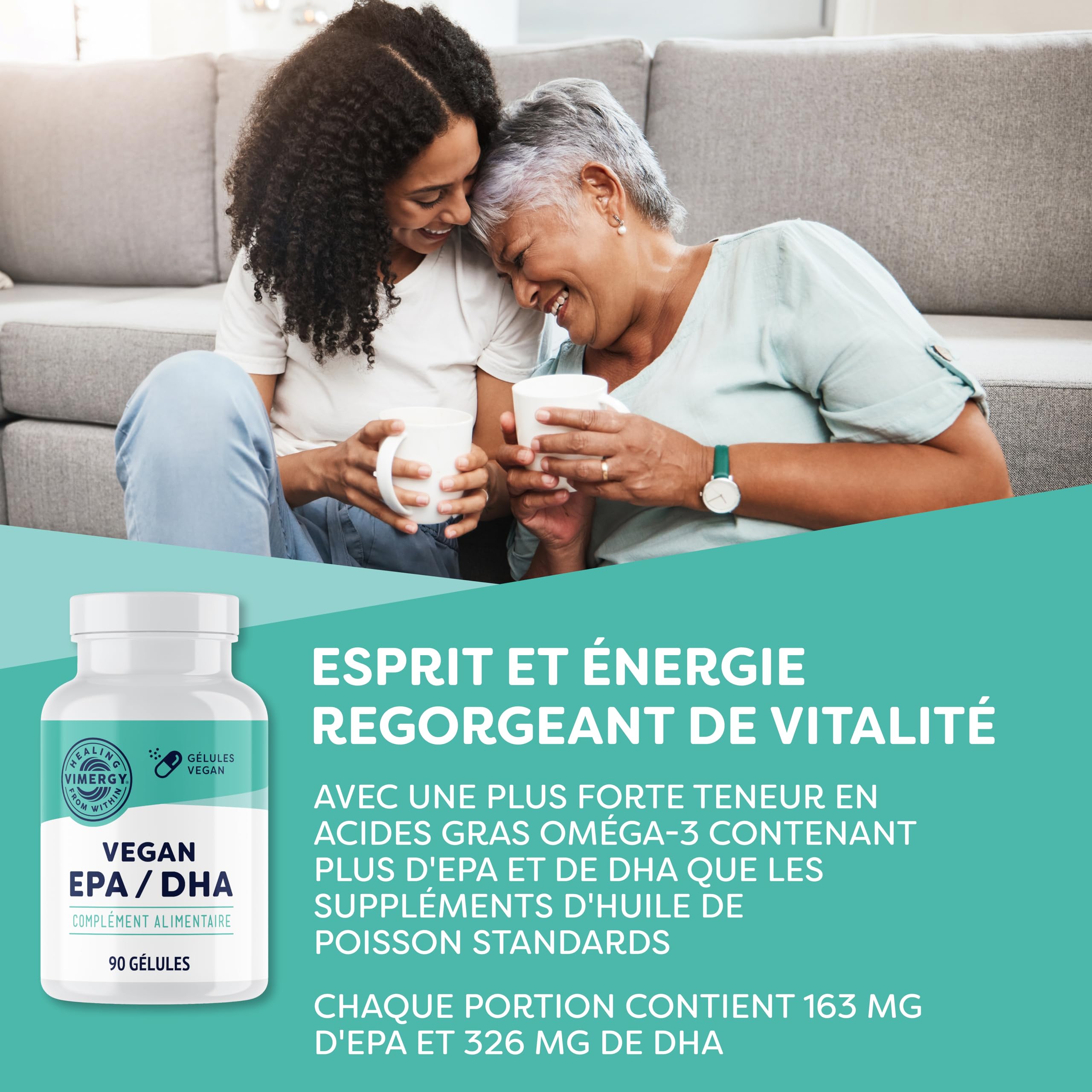 Vimergy Vegan EPA DHA (30 Portions) – Huile d'Algues Oméga 3 – EPA DHA – Huile Oméga 3 – Gélules d’Oméga-3 EPA DHA Sans Gélatine – Sans OGM ni Gluten, Casher (90 Unités)