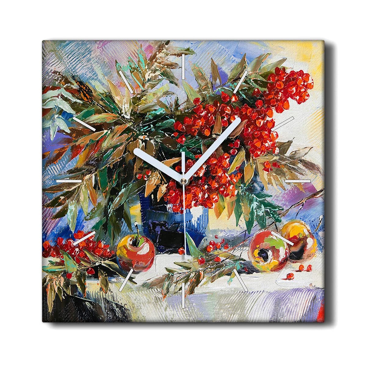 Horloge sur Toile Décoration Murale Fruits Fleurs - Pendule Salon Silencieuse