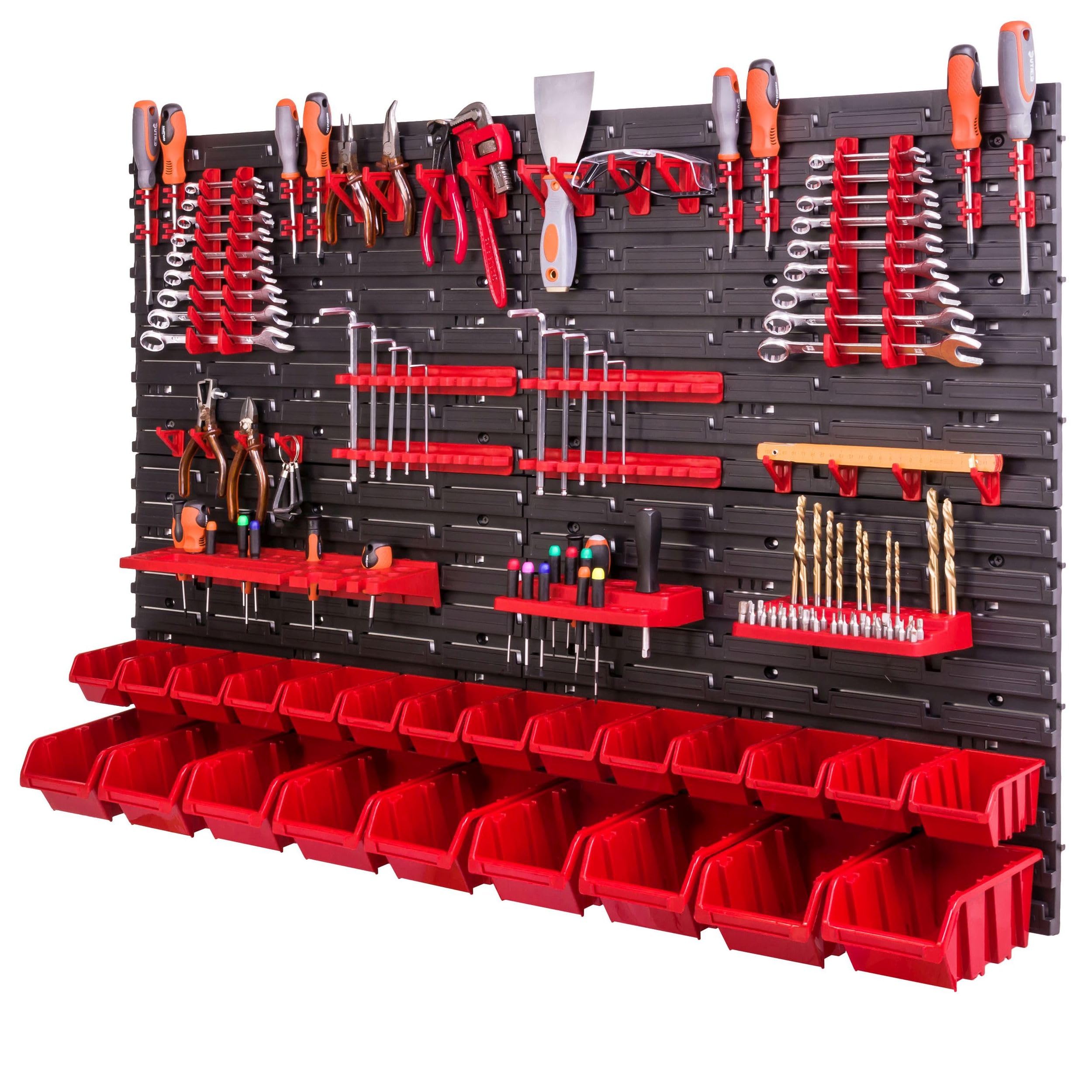 Système de rangement mural - 115 x 78 cm - Support à outils - 23 pièces Étagère de rangement modulable pour outils avec boites de rangement