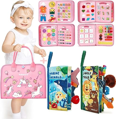hahaland Un tablero ocupado 7 en 1 y 2 libros para bebés