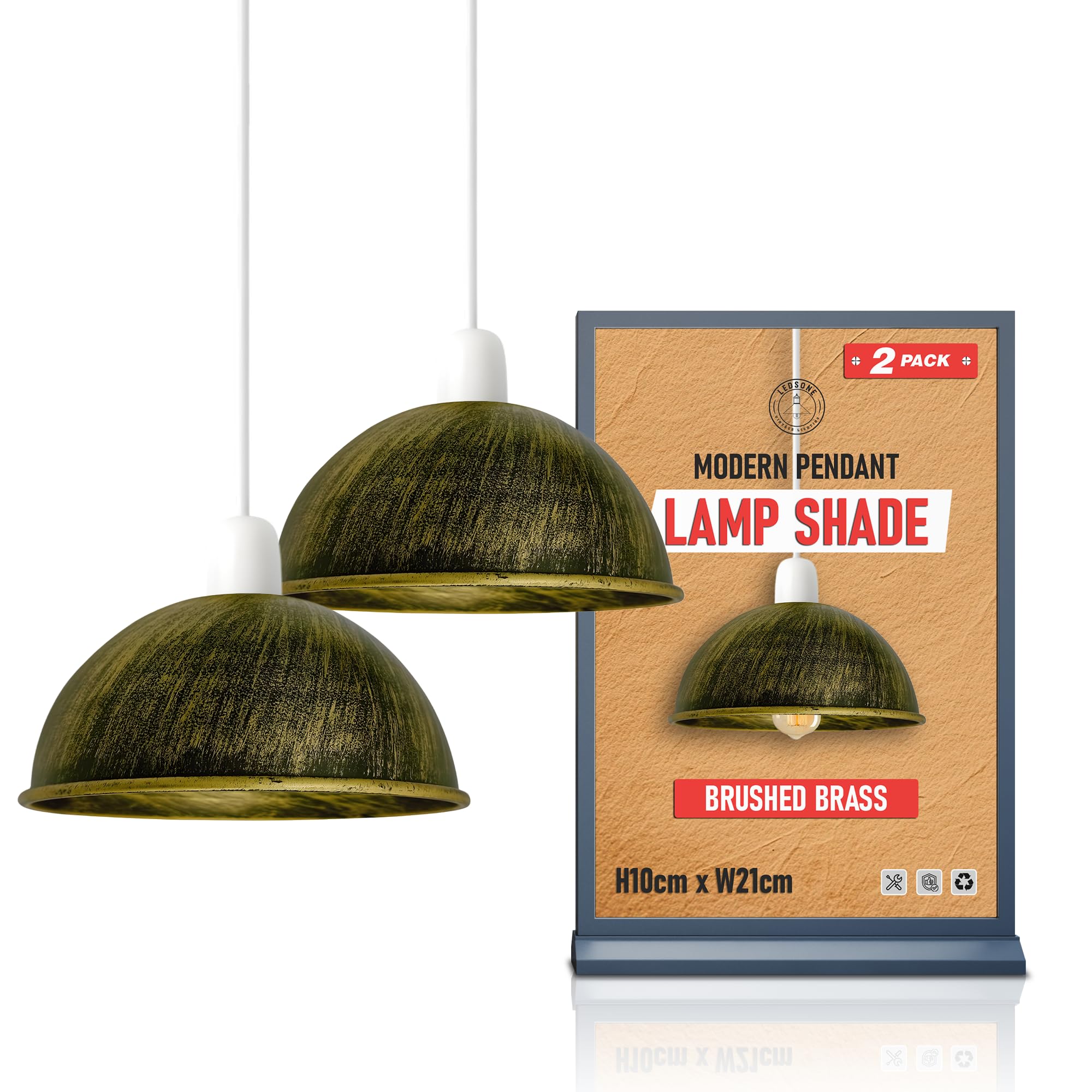 LEDSONE Easy Fit Light Shade, Vintage 2 Pack of Metal 21cm Dome Shaped Ceiling Light Shade Pendant Light Lampshade for Living Rooms bedrooms Kitchen Dining Room Restaurant Cafe
