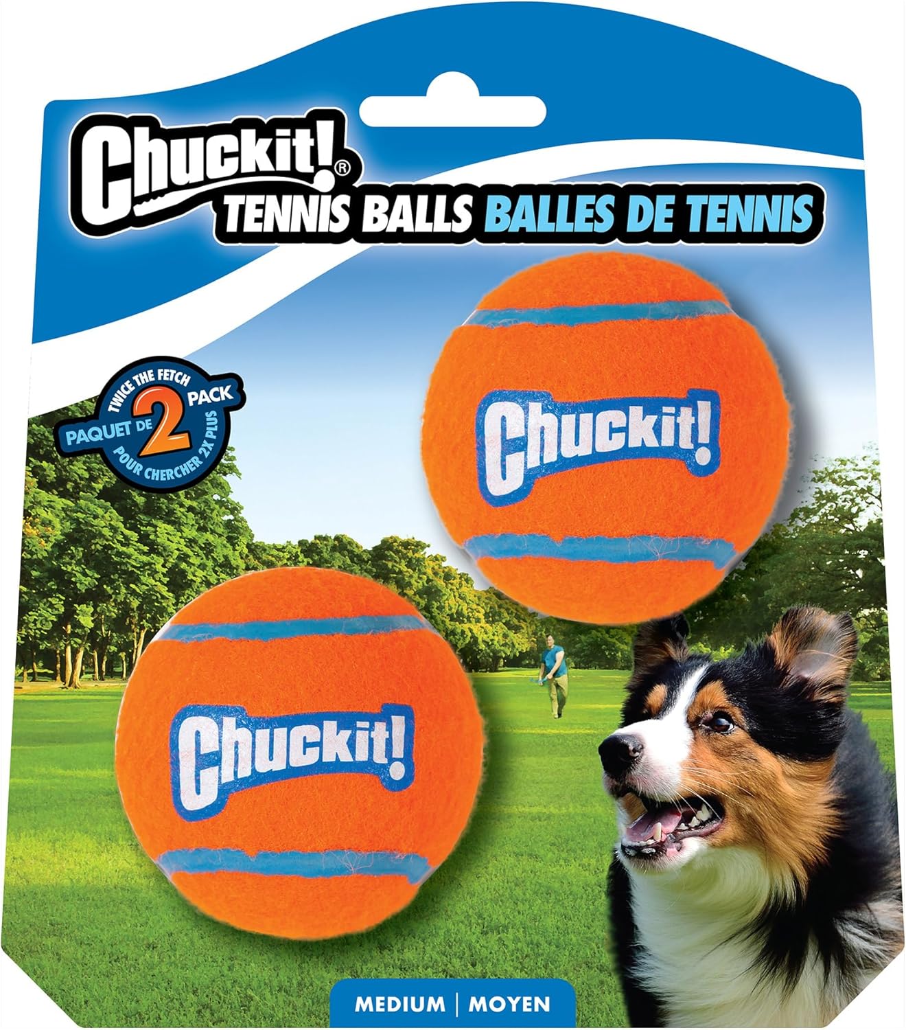 Chuckit! Dog Tennis Ball Dog Toy, Medium (2.5 Inch Diameter) for dogs 20-60 lbs, Pack of 2