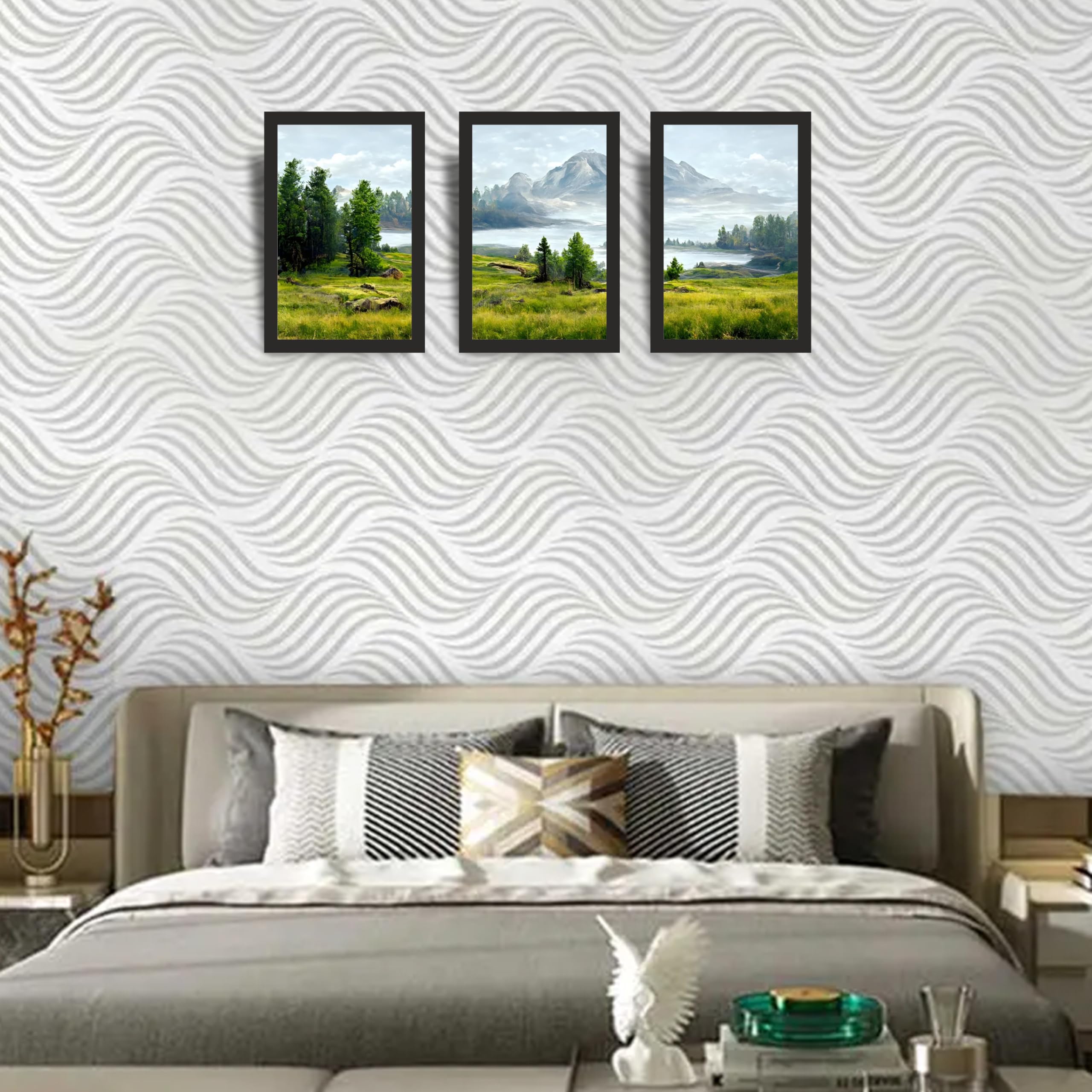 Misty Meadow Mountain Landscape Wall Art Set of 3