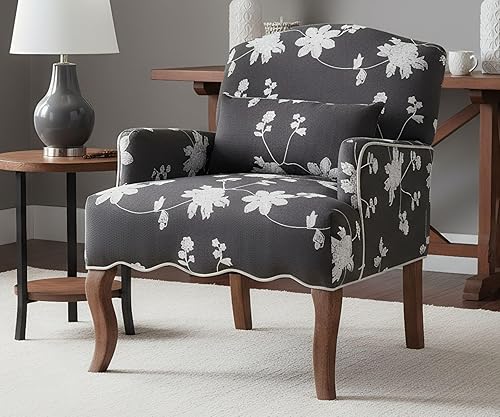 Miniatura 16 de Silla decorativa floral con brazos de tela de lino moderna con almohada extraíble, silla de lectura en esquina tapizada, cómodo sofá individual para