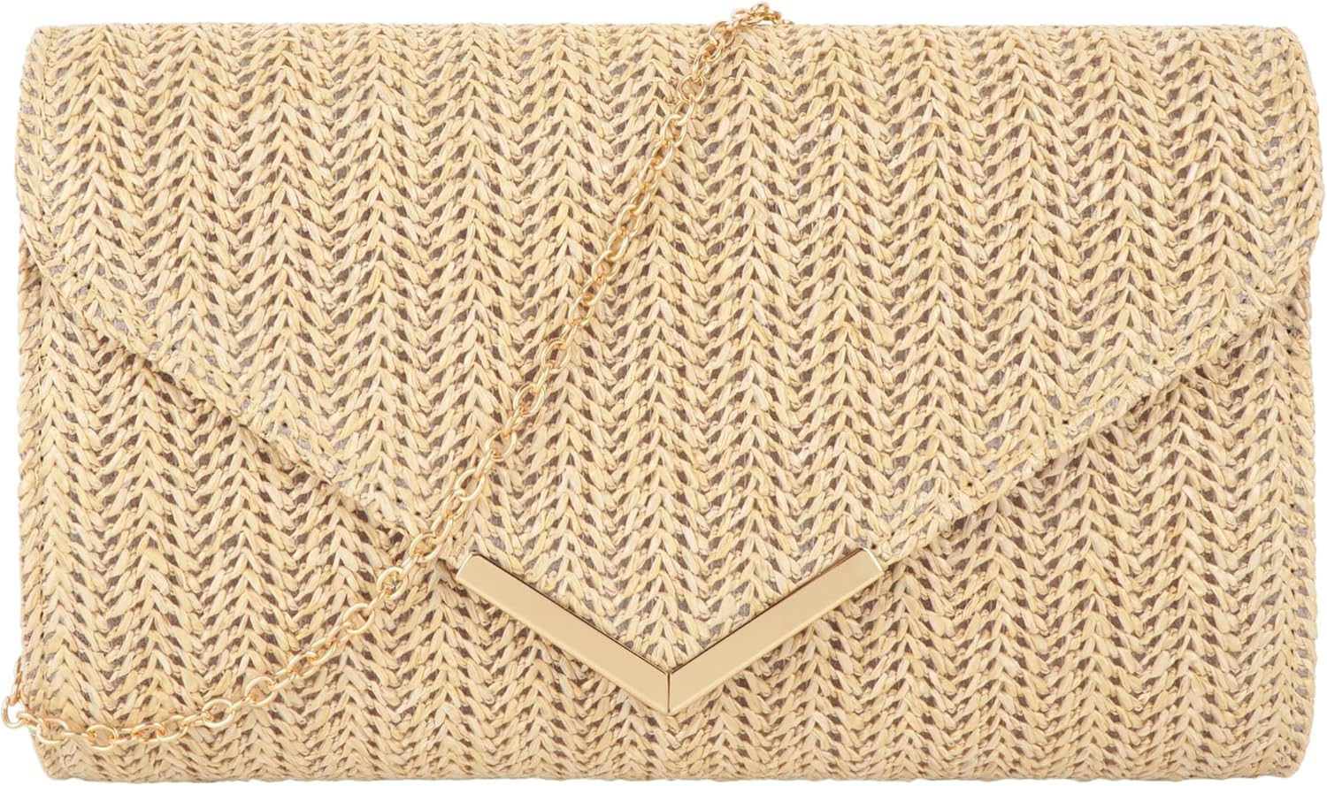 Felite Fnn Women Mini Straw Woven Clutch Handbag Chain Strap Cross-body Shoulder Bag