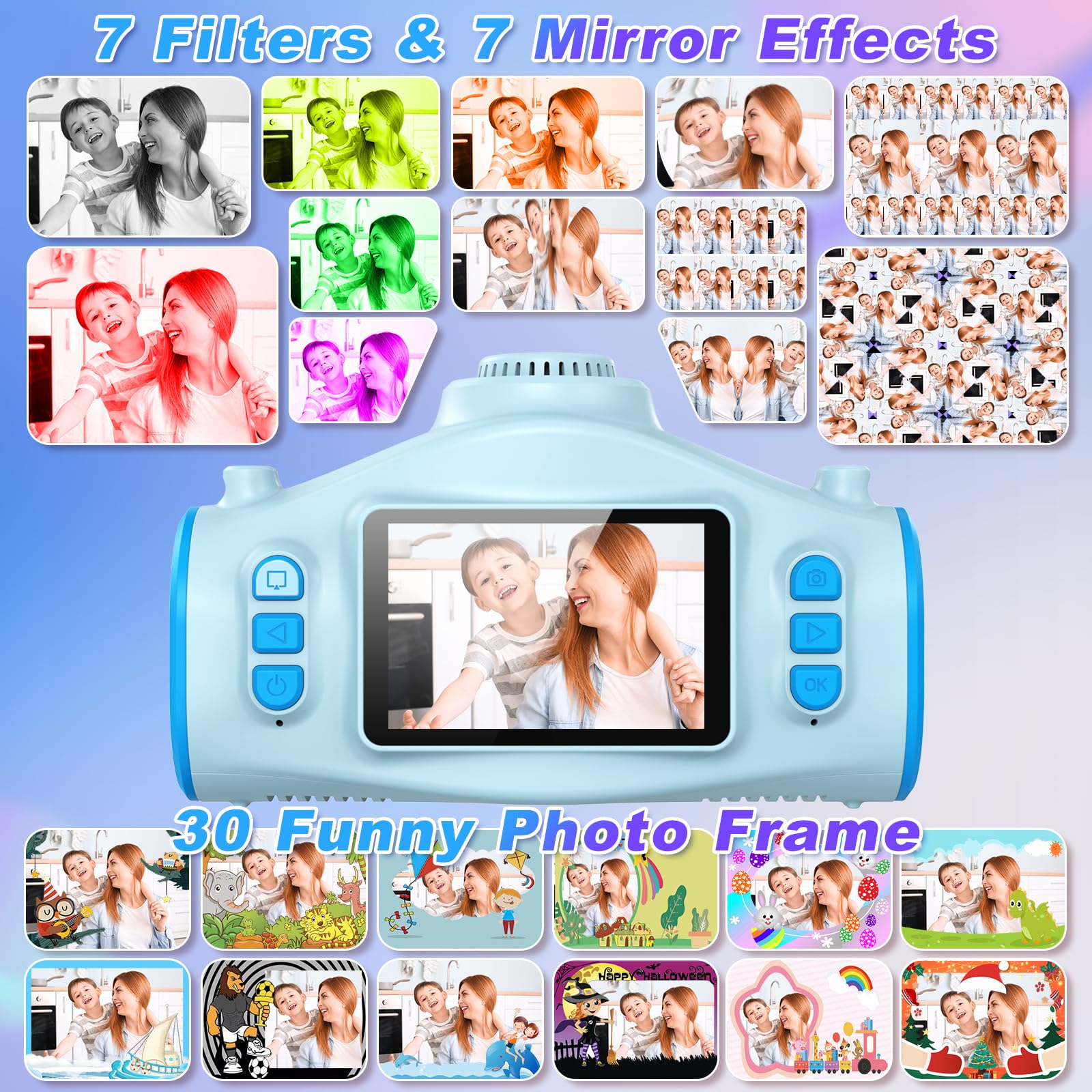Cámara de proyección digital con trípode, ofrece proyección, fotografía de 48 MP, grabación de video de 1080p, cámara digital para niños, regalos de cumpleaños de Navidad para niños y niñas a partir