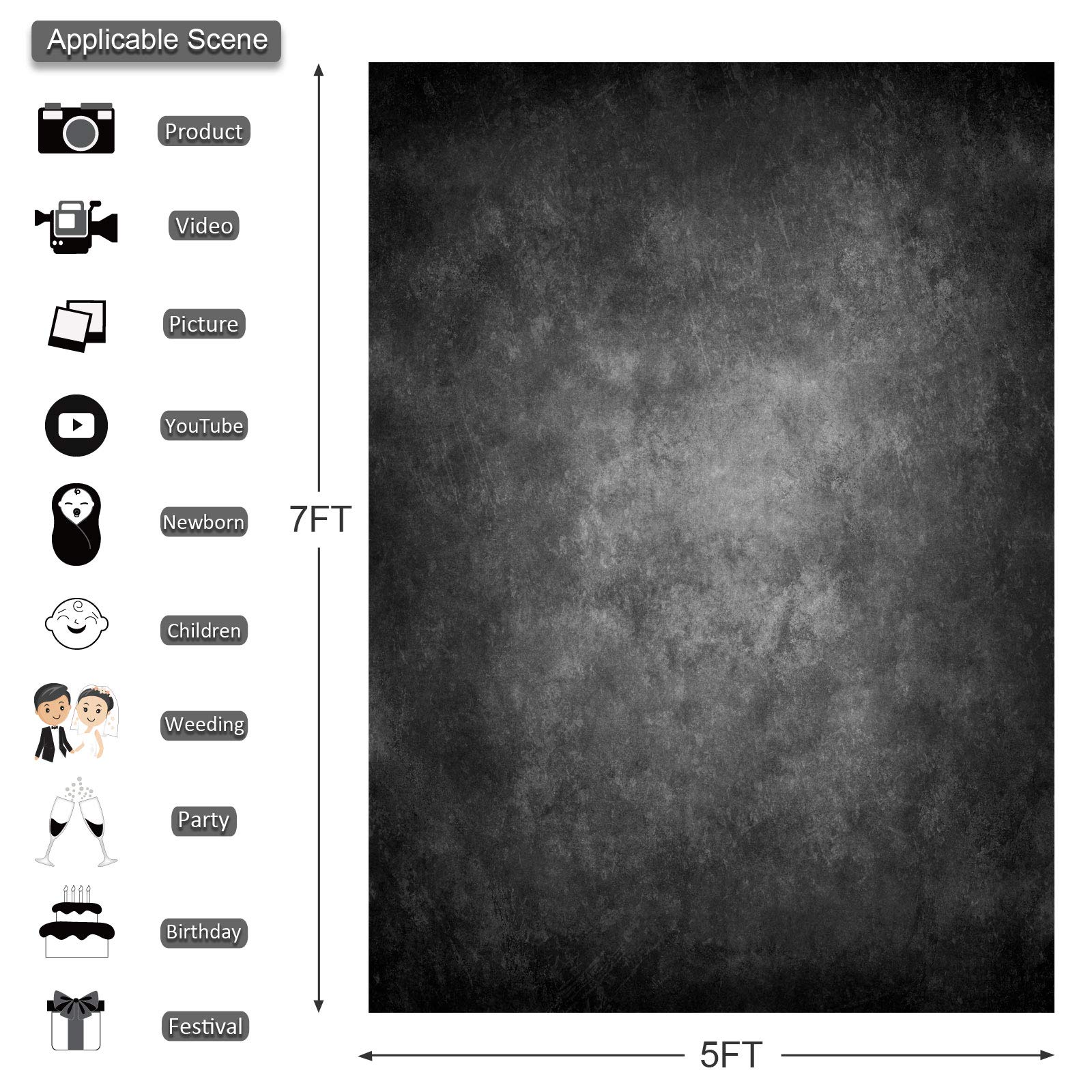 Tło fotograficzne, 1,5 x 2,2 m, abstrakcyjne ciemnoszare tło fotograficzne, profesjonalne tło fotograficzne z materiału do rekwizytów studyjnych, z kieszenią na drążek (tylko tło)