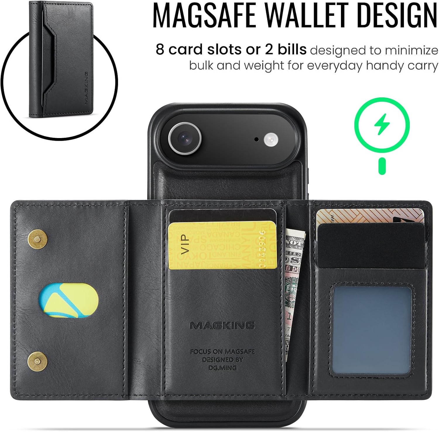 SZHAIYU K2 2 in 1 Detachable Magnetic Phone Cases Compatible with iPhone Air / 17 Air Case with Card Holder RFID Blocking , Compatible with Magsafe Wallet, Leather 6.5'' (Black, iPhone Air)