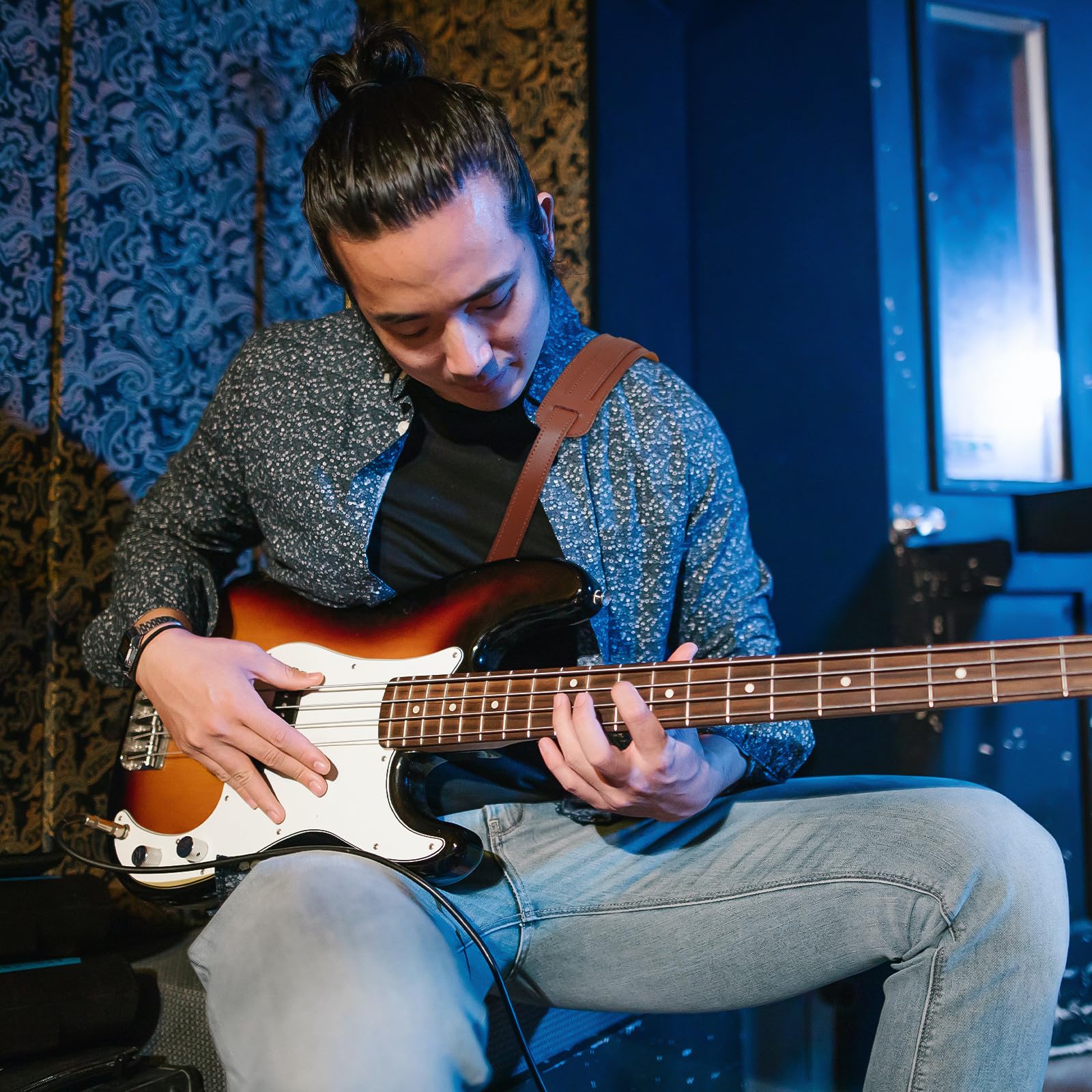 UKCOCO Correa de Guitarra Acústica Marrón de Piel de Vaca Hombro Cómodo y Transpirable Diseño Creativo para Accesorios de Guitarra Eléctrica
