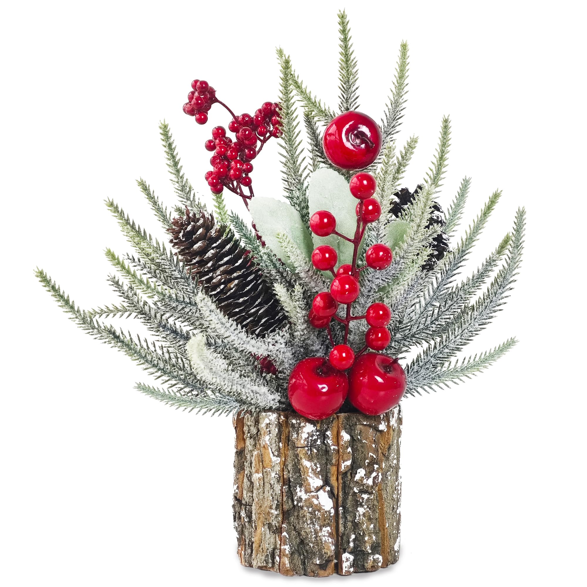 30 Künstliche Tannenzapfen-Spieße – Mit Roten & Weißen Beeren, Beflockt, Je 15,2 Cm, Für Weihnachts-Deko