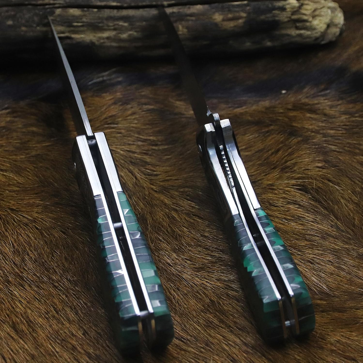 BA-KOR B21A Devil Tiger (XL) 248mm Damascus pocket knife, featuring stainless steel and resin aluminum honeycomb-pattern handle &(5.9IN) cerium igniter, suitable for both men and women as a camping knife and portable hunting survival knife