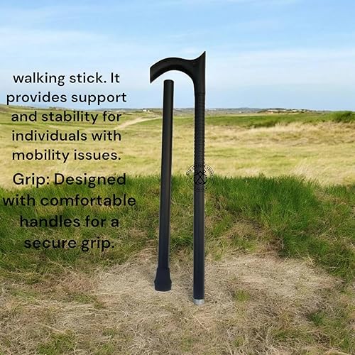 Miniatura 8 de Bastón táctico de 37 pulgadas en negro con mango curvado en V, bastones de aluminio Steampunk para hombres y mujeres, fuertes y seguros para