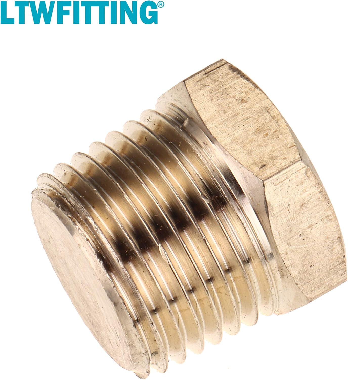 LTWFITTING LF Brass Pipe Hex Head Solid Plug Fittings 1/2" Male NPT (Pack of 5)