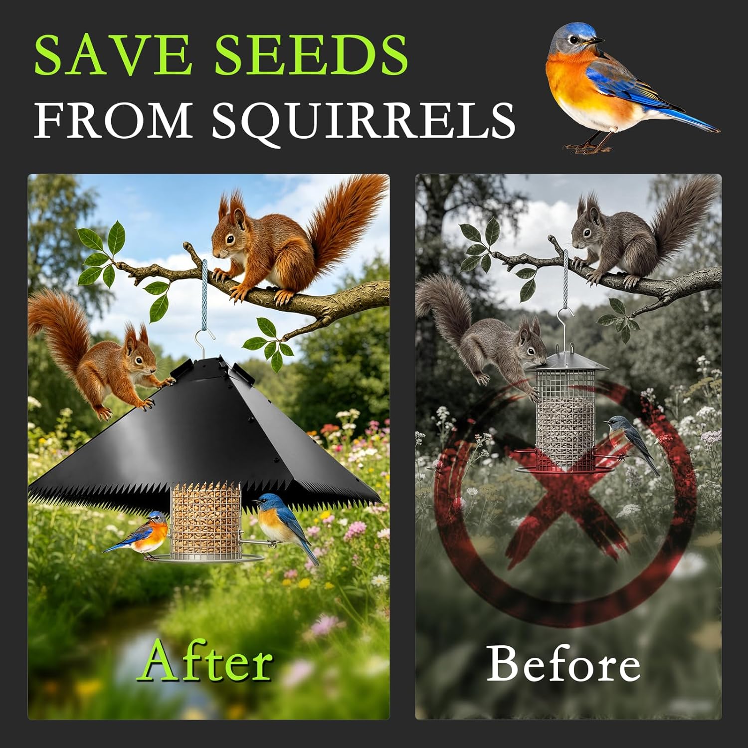 SPOKKI 17 Inch Metal Squirrel Baffle for Bird Feeder,Fits 4x4 Post or Hanging Bird Feeder Pole,Squirrel Proof Guard, Raccoon Baffle,Outdoor Anti Squirrel Bird Feeder Protection Black Color