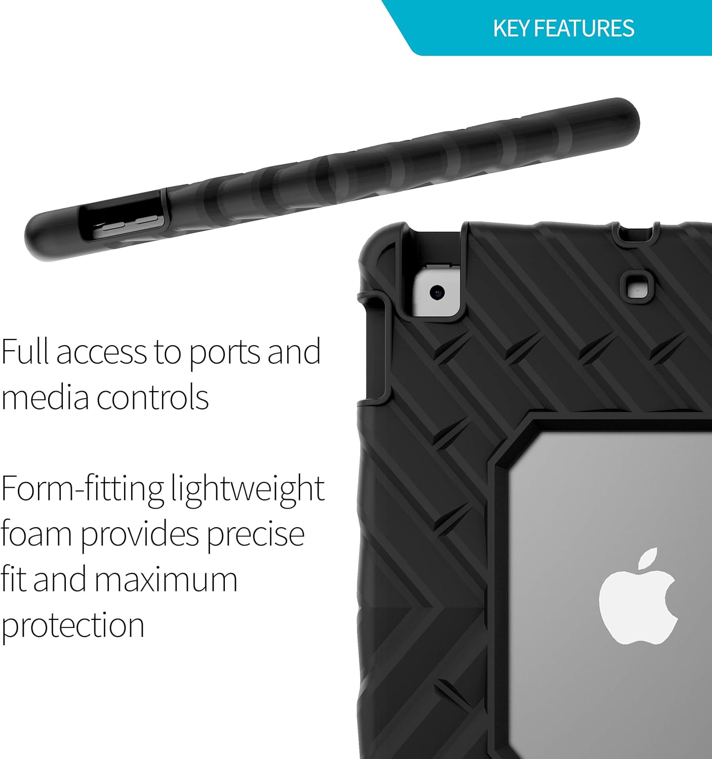 Gumdrop FoamTech Rugged iPad case Fits Apple iPad 9th | 8th | 7th Generation (10.2-inch) Drop Tested Cover - Black
