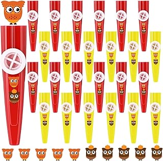 24 Pcs Thanksgiving Kazoos Bulk Fall Party Favors Red Yellow Kazoos with Cute Owl Stickers Plastic Musical Instruments Toys Decoration for Thanksgiving Autumn Party Supplies