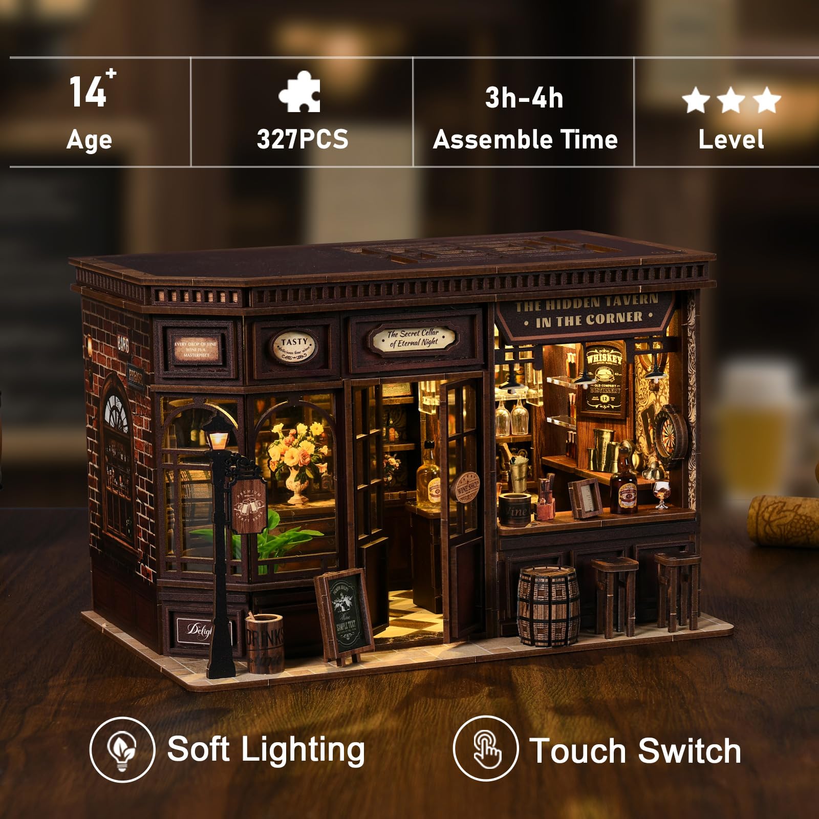 Book Nook Kit, miniaturowy domek dla lalek, pokój muzyczny z oświetleniem LED, drewniane puzzle 3D, wkład do regału na książki, dekoracja i prezent dla dorosłych i młodzieży (kawiarnia w