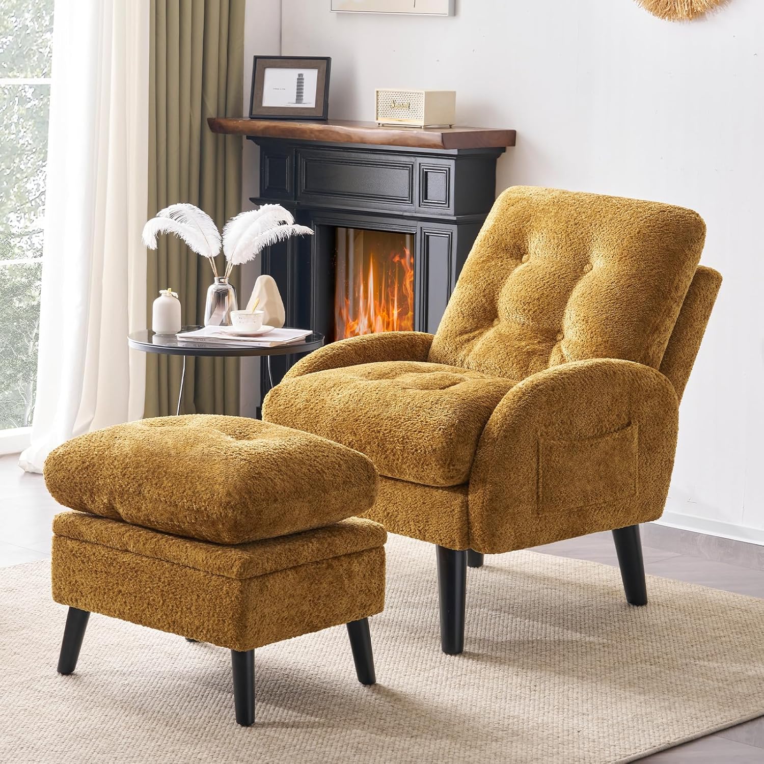 Amazon.com: ELUCHANG Accent Chairs with Ottoman, Upholstered Comfy Armchair with Adjustable ...