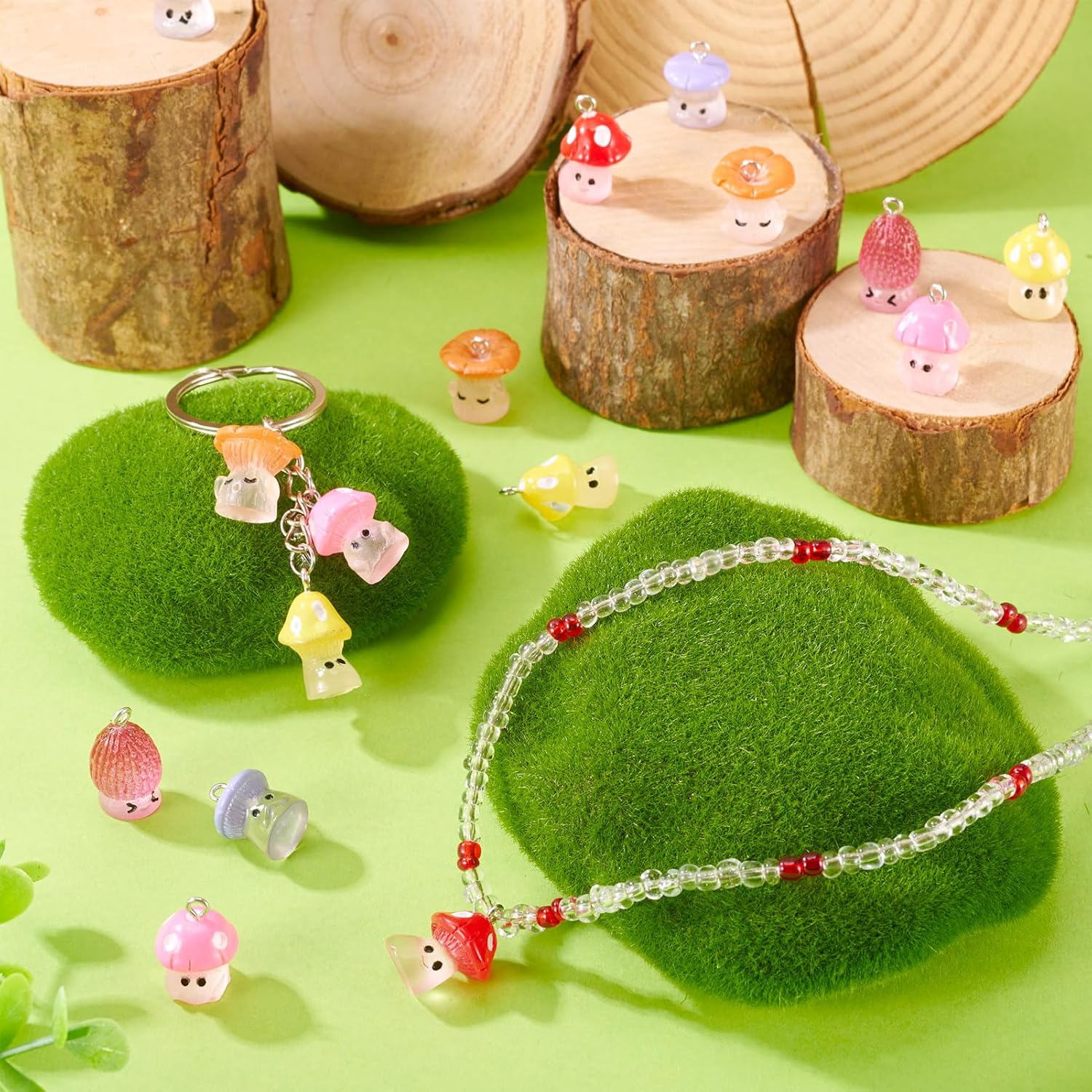 24Pcs Mushroom Resin Charms Assorted Cute Cartoon Mushroom Pendants Forest Plant Dangle Pendants Lovely Garden Plant Hang Ornament for DIY Crafts Necklace Earring Jewelry Making - Image 3