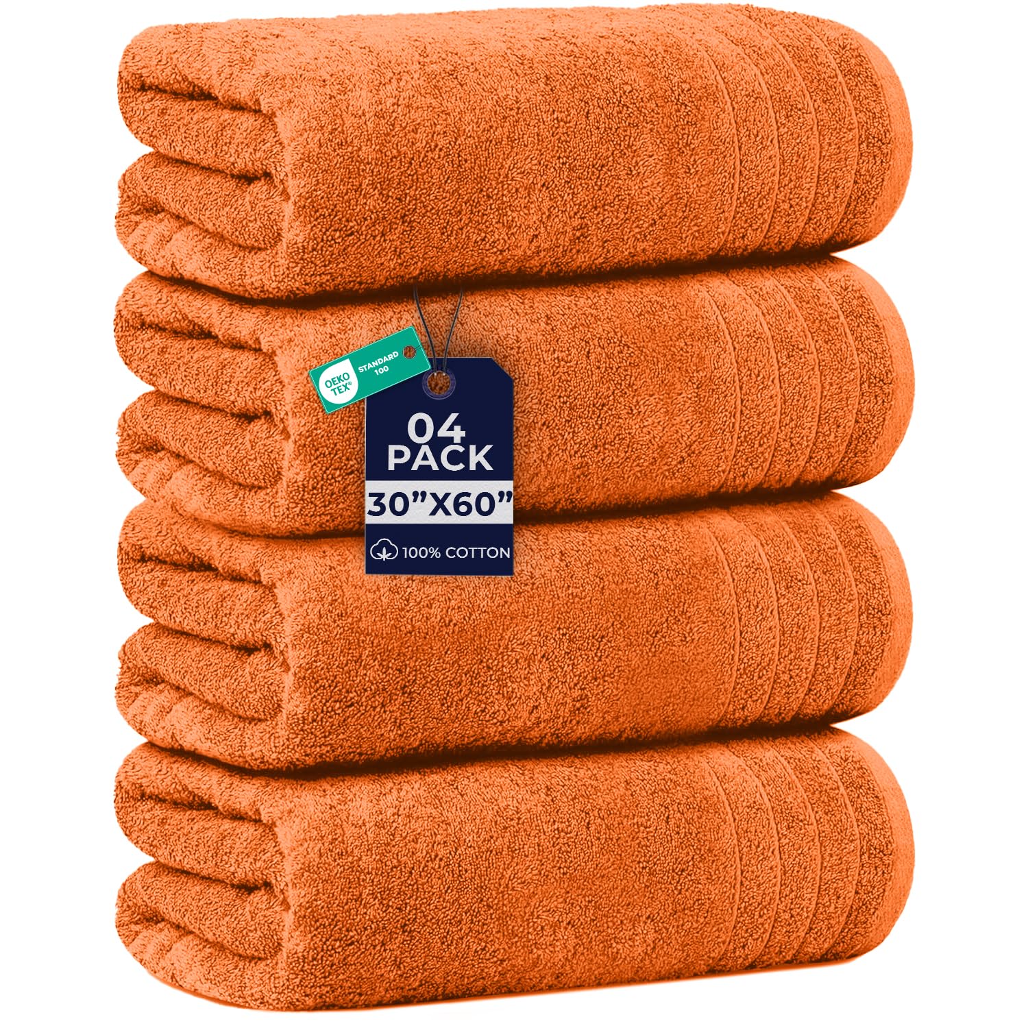 DAN RIVER Extra Large Bath Towels Set of 4, 30 x 60 Inches, Orange