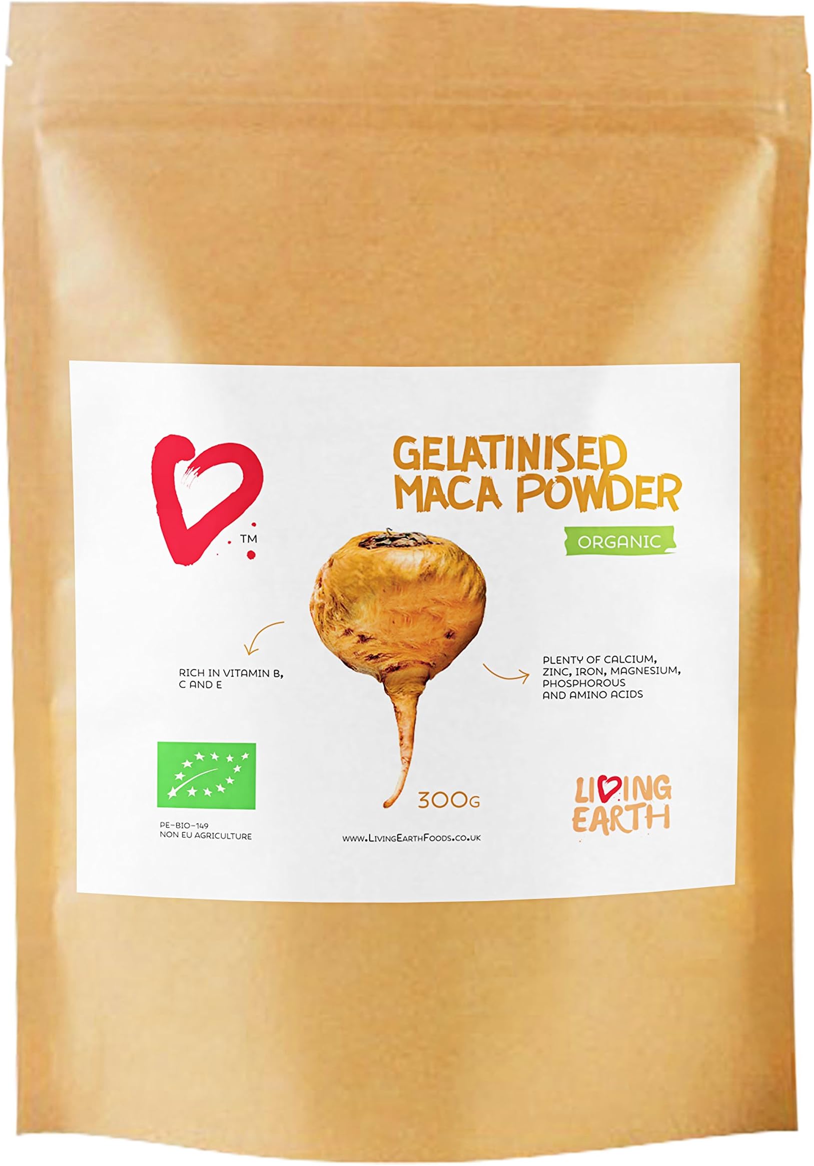 300g - Just Launched! - Certified Organic Gelatinized Maca Powder by Living Earth