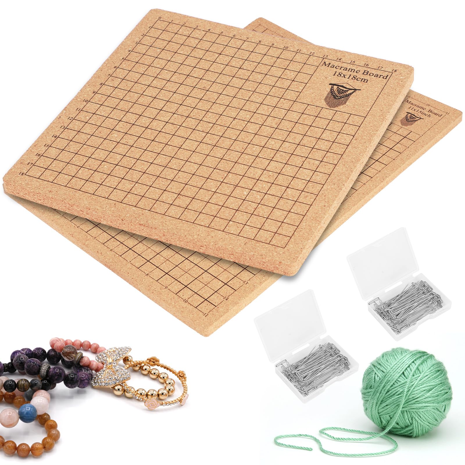 US 2Pcs Macrame Board with Grids 8x8inch 12x16inch Double Side Macrame Project Board with 100 T Pins Portable Braiding Board Reusable Macrame Board for Braiding Bracelet Project Knotting(suit)