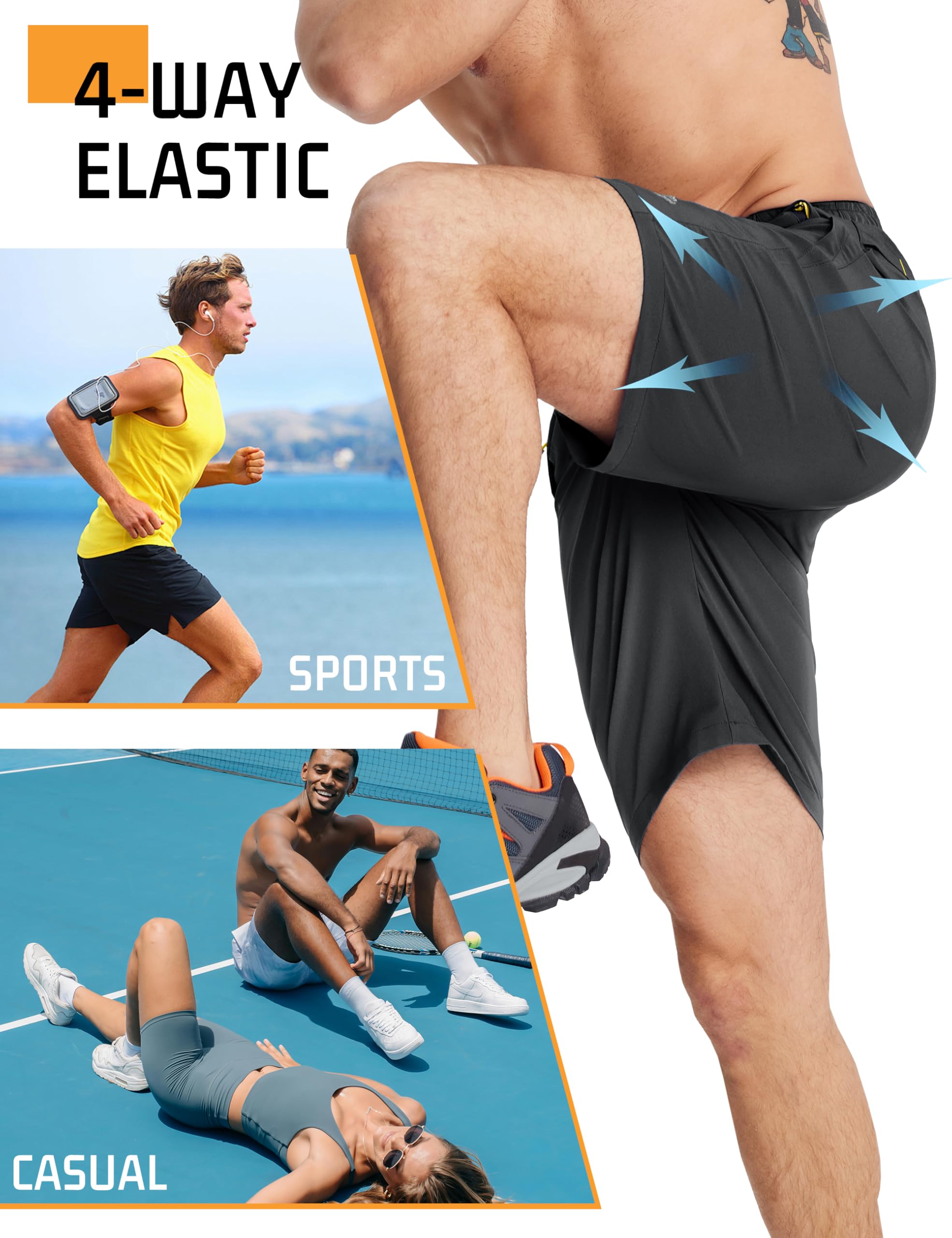 TACVASEN Men's Quick-Drying Training Shorts, Running Shorts, Breathable Sports Shorts with Zip Pockets — view 5