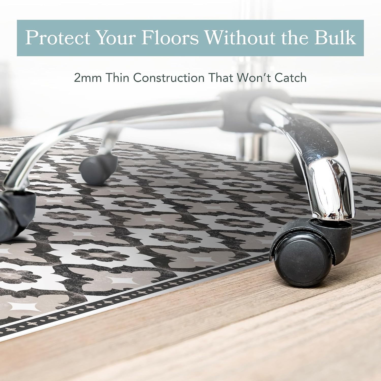 Carolina Creekhouse Vinyl Floor Mat 4'x6' - Taupe Geometric Floral - Waterproof Non-Slip Kitchen Rug - Hard Floor Safe - Eco-Friendly Flat Weave - 4'x6'