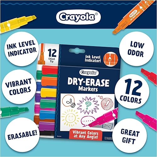 Miniatura 10 de Crayola Take Note Marcadores de Borrado en Seco para la Escuela (12 unidades) Suministros para Maestros, Marcadores de Pizarra Blanca con Punta