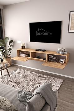 DF17103 3 Dolaplı Duvara Monte TV Ünitesi 180 cm Modern Askılı Dekoratif, Şık Stilde TV Sehpası Atlantik Çam