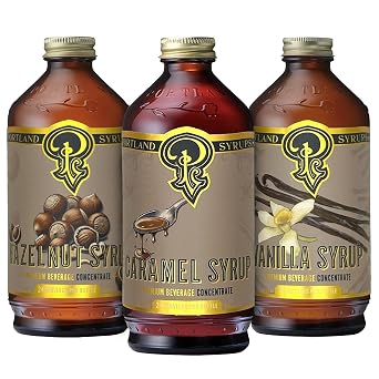 Portland Syrups Flavor Bundle Caramel, Vanilla, Hazelnut Syrups for Coffee, Latte, Cocktails, Desserts 12 oz Bottles, 12-24 Servings Each, Pack of 3