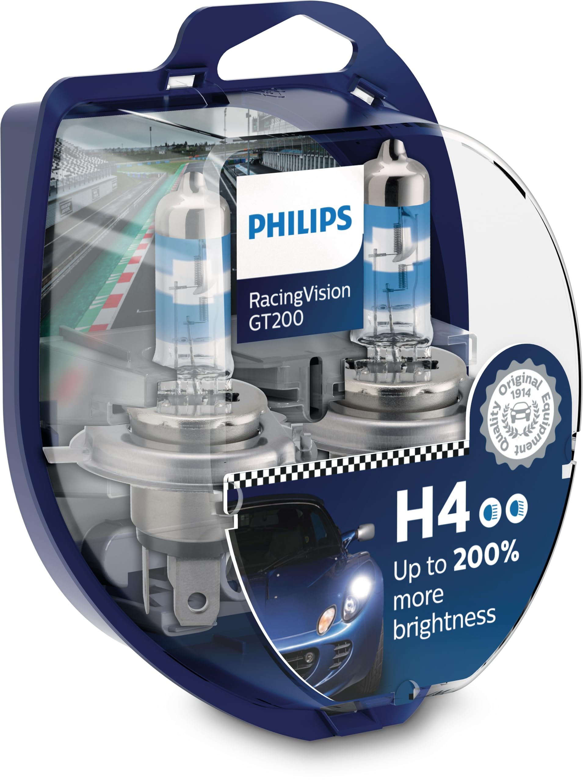 Philips Racing Vision GT200 H4 Car Headlight Bulb +200 Percent, Set of 2