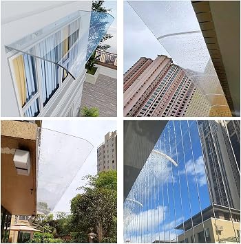 Window Door Awning Canopy, Rain Shelter Thicken Clear Cover, Black Bracket Polycarbonate Board, Rain, Snow Protection Solid Sheet No Brackets, Front Doors/Windows Overhang Awning for Sun Shutter ( Col