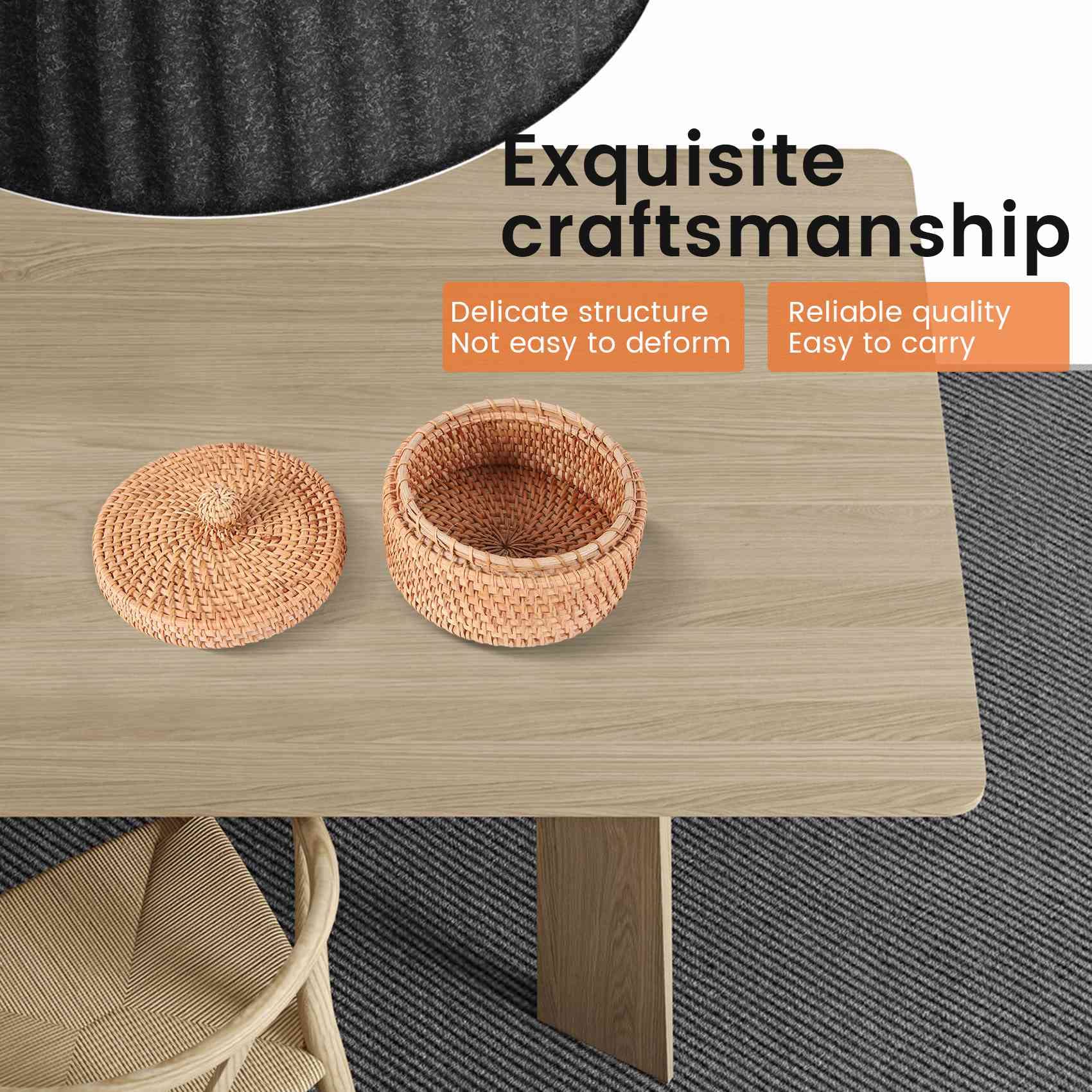 Rattan Aufbewahrungskorb mit Deckel, Geflochten Organizer Box, Natürliches Aufbewahrung Storage Basket für Schlüssel Brille, kleiner Obst Snack-Korb, Tee Behälter, Dekorativer Geschenkkorb