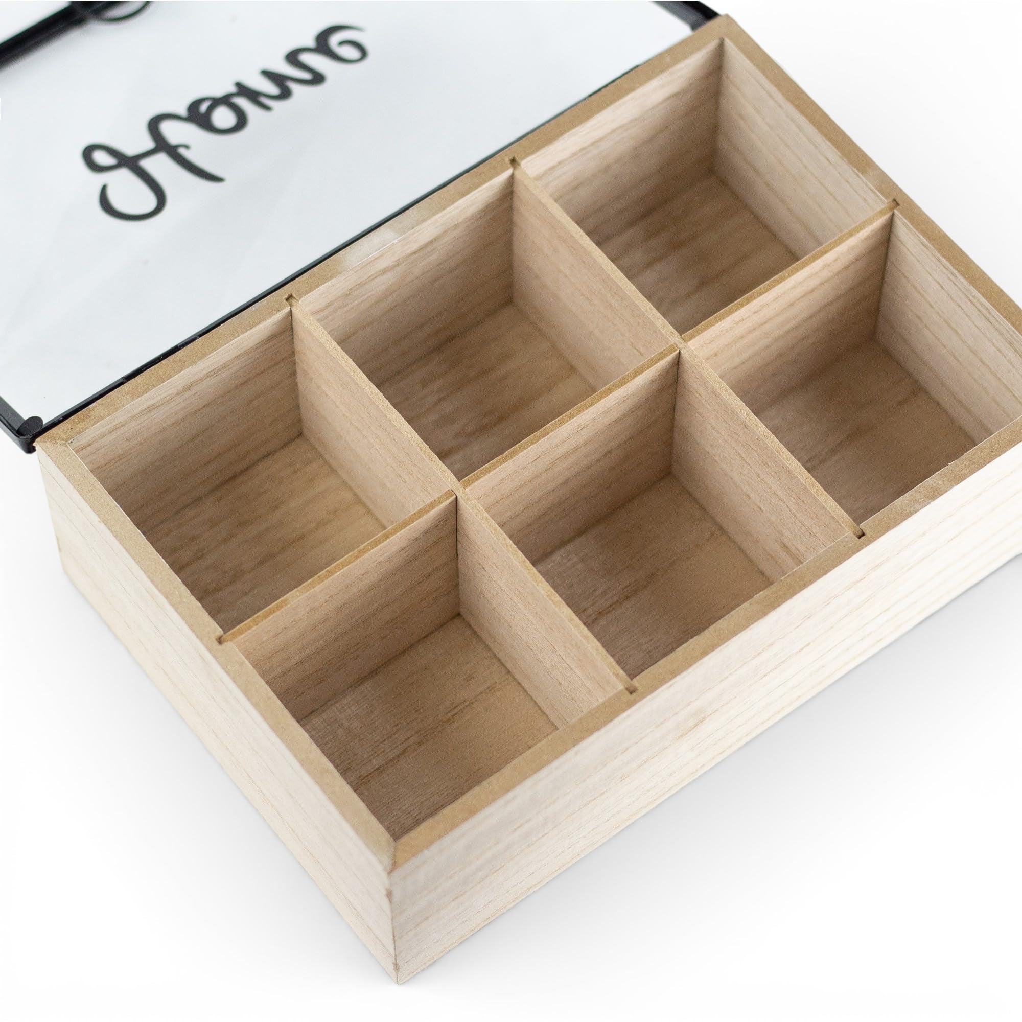 Pincho Organizer für die Küche, Teebox, Teebox mit 6 Fächern, Deckel mit transparentem Fenster, sortierte Teebeutel, Holz, 24 x 16 x 8 cm