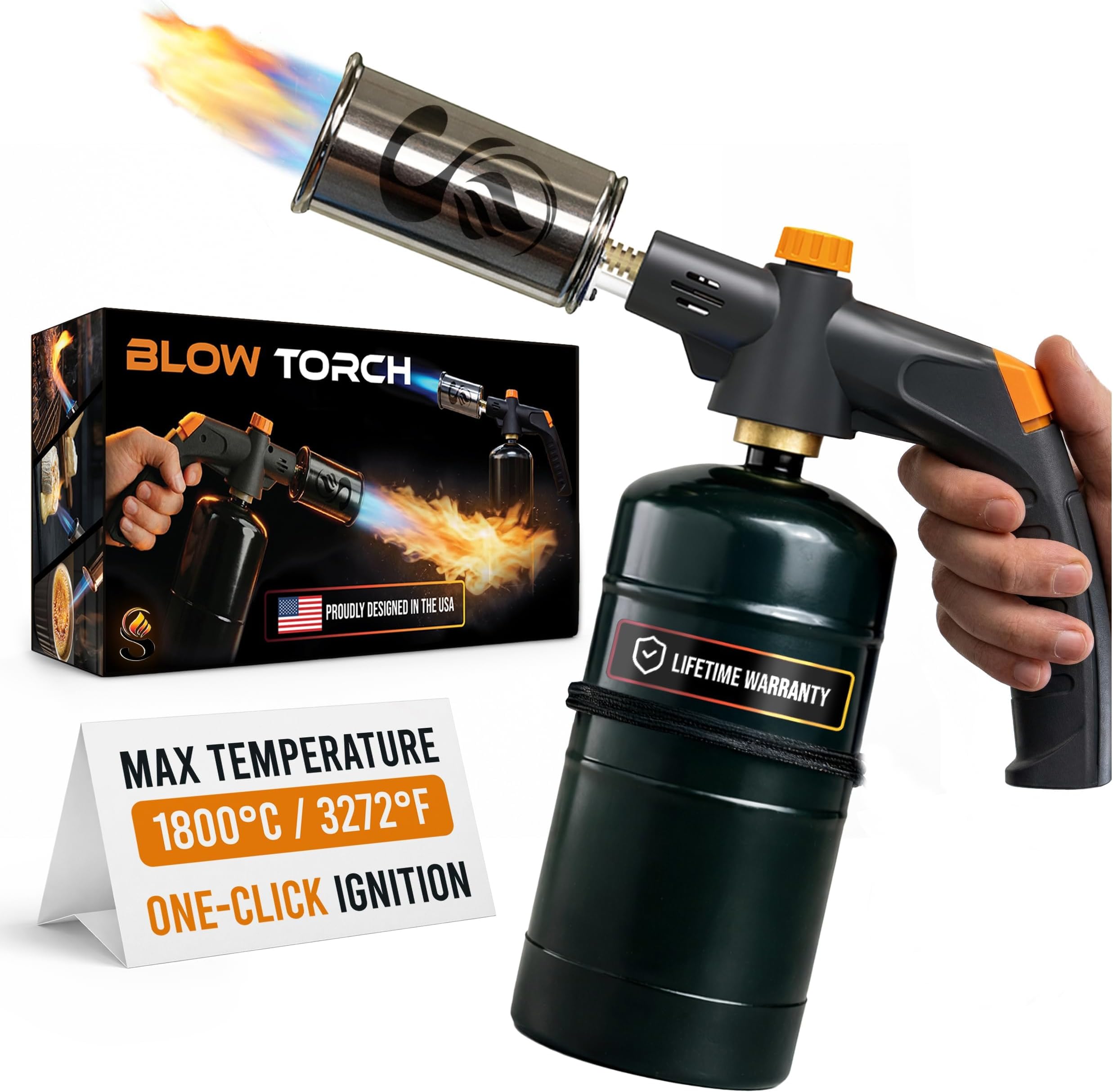 Hookah Square Propane Torch Gun Flamethrower - Powerful Cooking Blow Torch with Adjustable Flame for Grilling, Searing Steak, BBQ, Sous Vide, Charcoal Starter & Campfire Igniter Flame Thrower Gun Foil