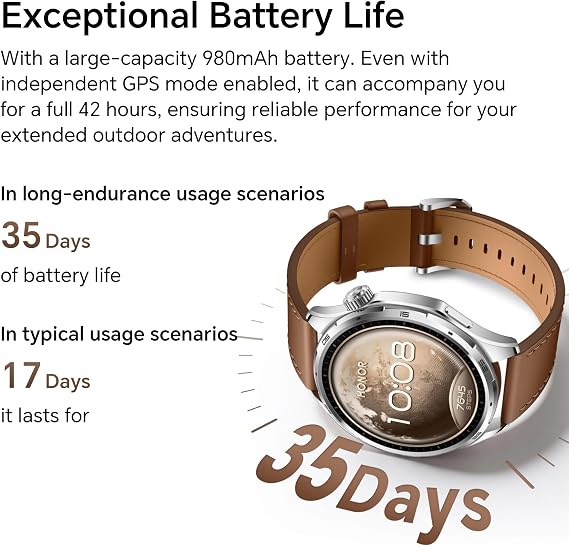 HONOR Watch 6 Smartwatch, 35 Günlük Pil, Çift Bantlı GPS, 123 Spor Modu, 3000 Nit AMOLED Ekran, AI Sağlık Taraması - Gölge Siyahı