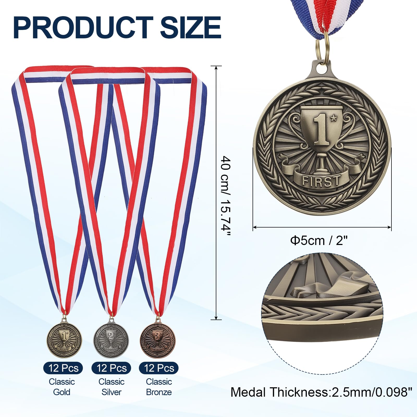 PATIKIL Medallas de premio, medallas redondas de aleación de zinc con cinta para el cuello