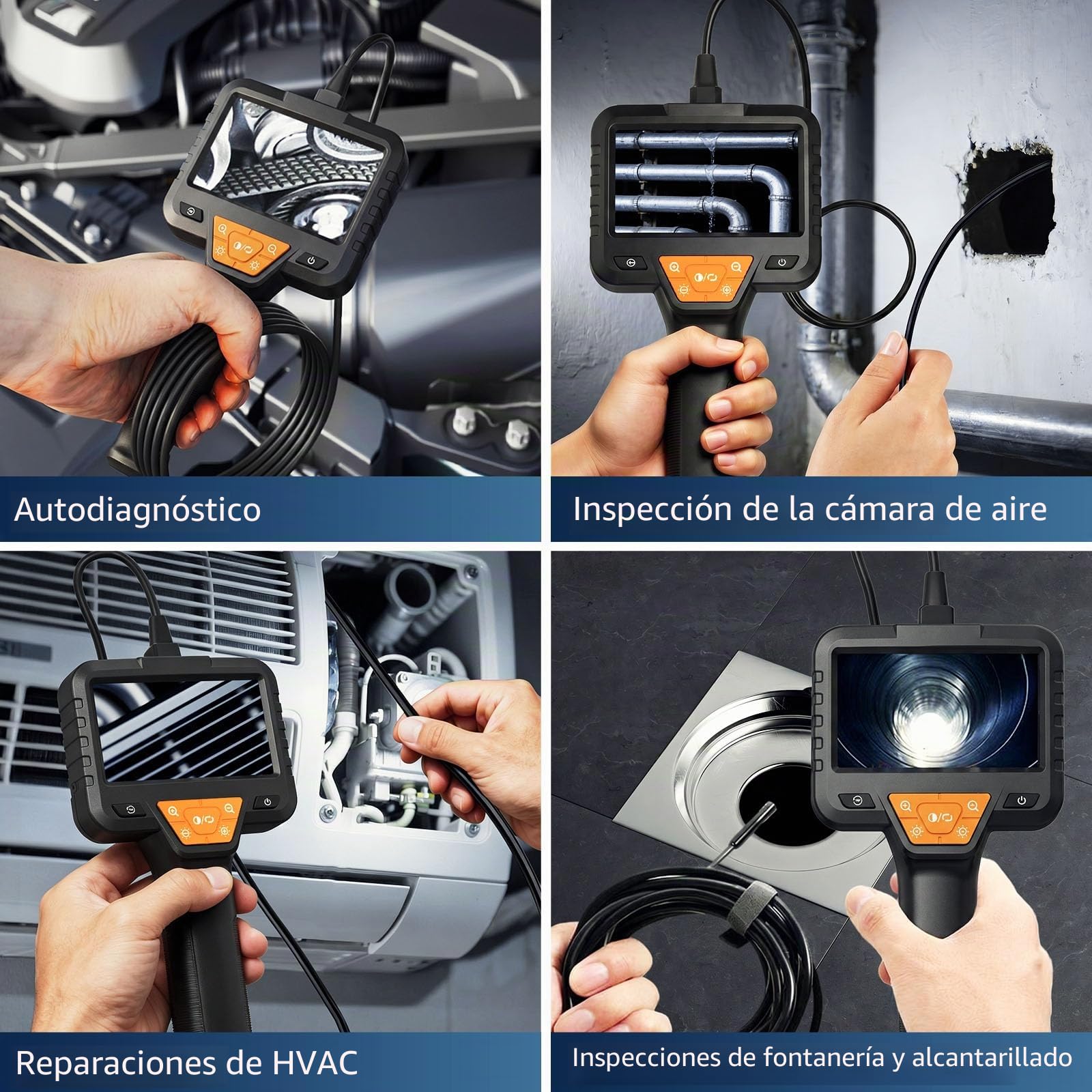 15m Endoscopio Camara de Inspeccion, Cámara Endoscópica al Agua (IP67) | Camara Inspeccion Tuberias con Resolución HD 1080p y 8 Luces LED y Pantalla IPS de 4.3", Cable Semirrígido