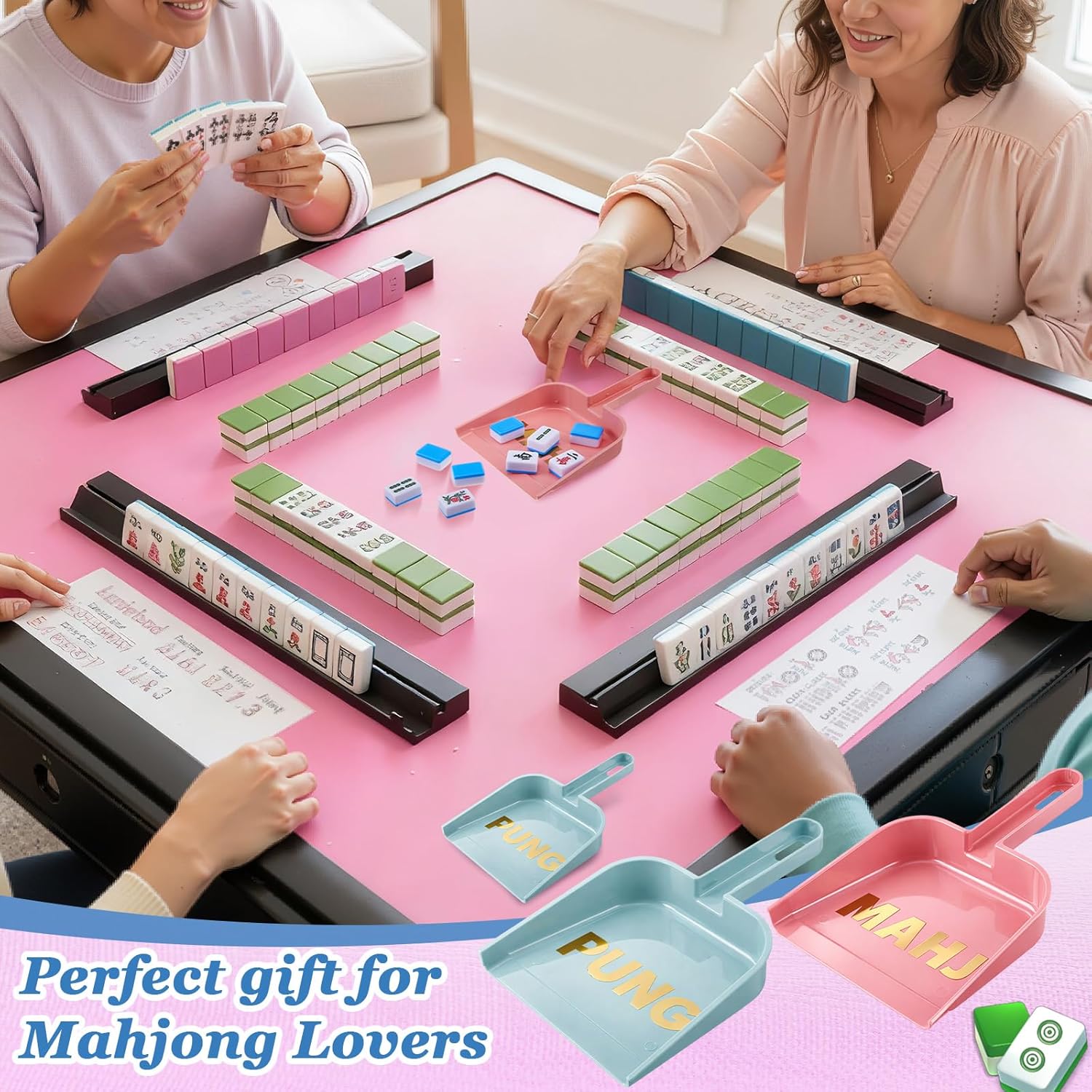 Soulchen 2 Pcs Mahjong Tile Mixer Shufflers Tile Scoopers with 4 Stickers Plastic Mahjong Accessories Gifts for Lovers Games(Light Pink, Light Blue)