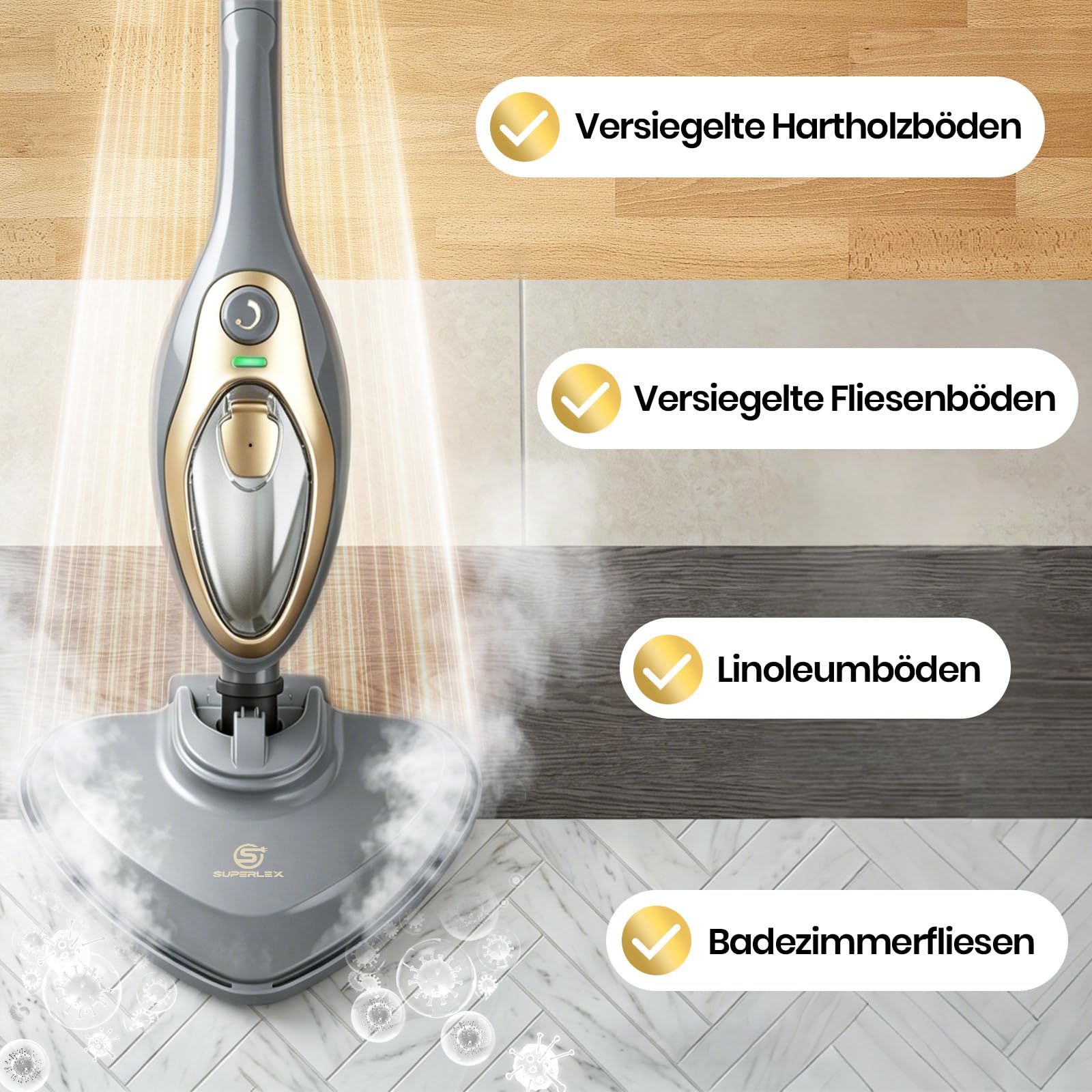 Limpiador de vapor 12 en 1, mopa de vapor, 1500 W, suelo multifuncional y limpiador a vapor de mano, con depósito de agua de 380 ml y calentamiento rápido de 25 segundos, incluye 12