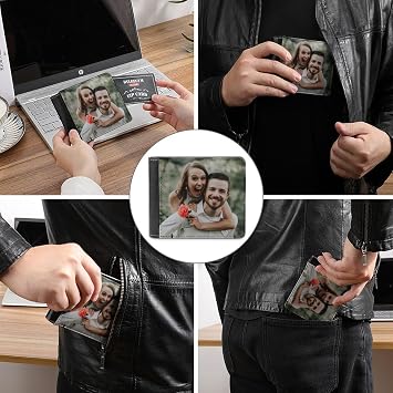 Custom Leather Wallets for Men Personalized Photo Wallet Design Your Picture Text Name Birthday Father's Day Gifts for Dad Husband Boyfriend (Double-sided Design)