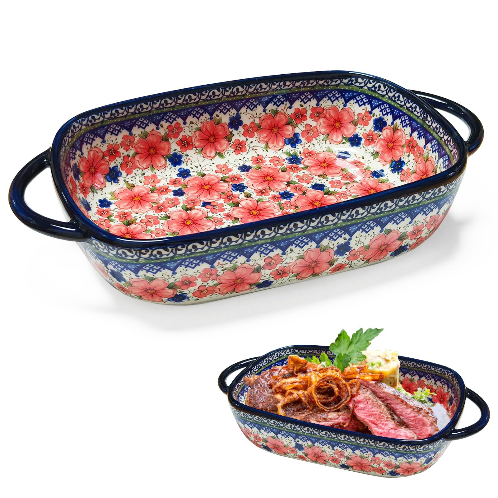 Auflaufform Rechteckig Keramik, Lasagneform Keramik Backform Ofenformen Mit Griffen, Lasagne Pfannen Ofenform| Porzellan Backform Für Lasagne (Cherry Blossom)