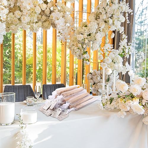 Miniatura 5 de Marsui 100 abanicos de mano plegables de madera a granel de sándalo hueco tallado con tarjetas de agradecimiento, borlas y bolsas de regalo para