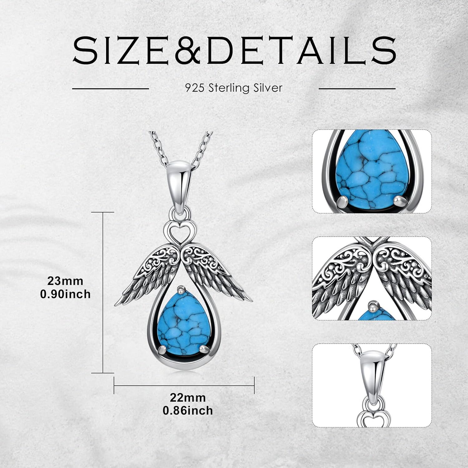 Angel Wings Necklace 925 Sterling Silver Guardian Angel Wings Pendant 8 * 10mm Genuine Turquoise Wings Necklace Jewelry Gift for Women - Image 6