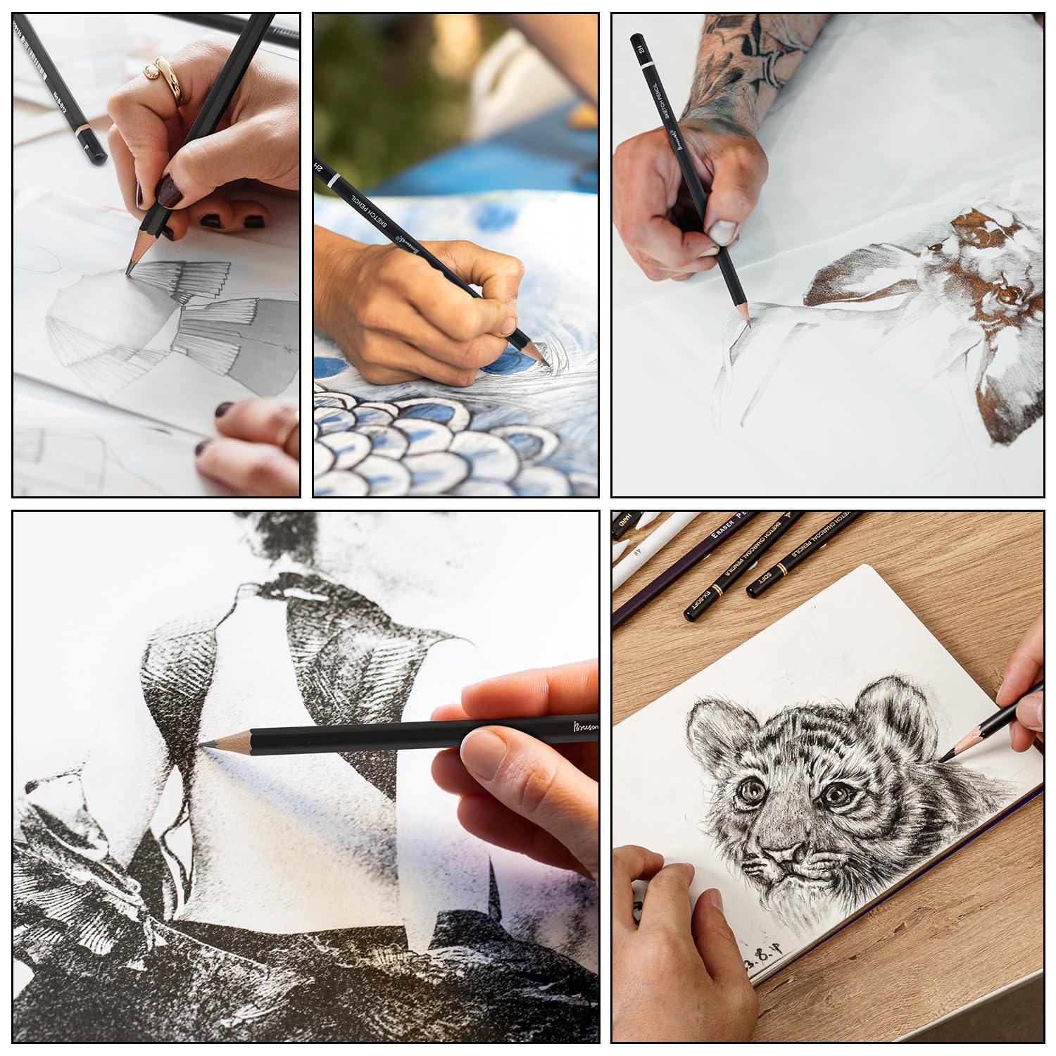 Brusarth Lápices de carbón para dibujar, juego de 26, lápices de dibujo profesional, suministros de arte para dibujar, sombrear, bocetos, mezclar, lápices de artista para principiantes y artistas