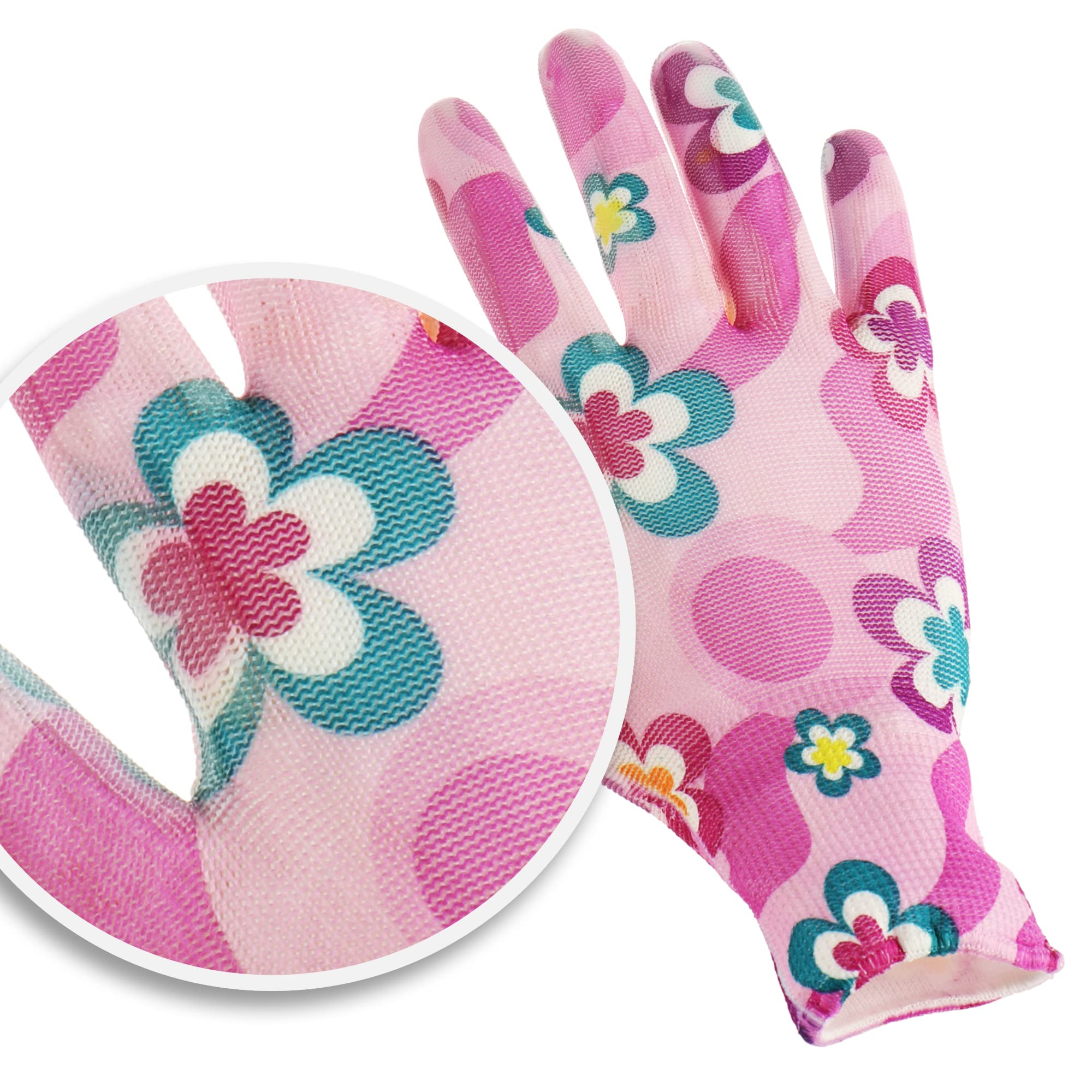 com-four® set of 2 premium gloves garden and work for women, flower motif, made of latex, anti-slip coating - Image 4